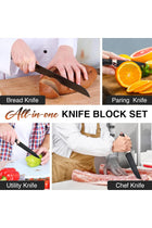 SHOPPING VIBES 7pc Stainless Steel Knife Set for Kitchen – Sharp Chef Knife, Scissors & Sharpener (Black)