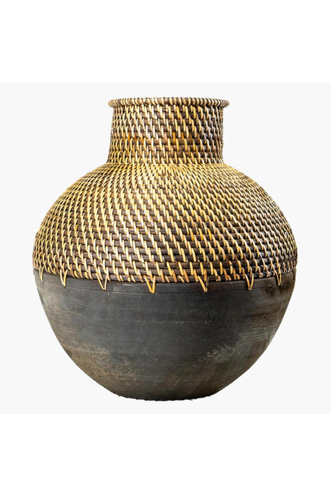 The 8 Senses Living Mauve Wood and Rattan Vase - 35 cm