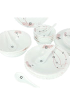 33Pcs Opal Ware Dinner Set - Floral Design Plates, Bowls, Spoons (Blue and Red)