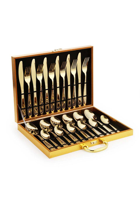 24-Piece Stainless Steel Cutlery Set Kitchen Utensil Set With Textured Surface Gold
