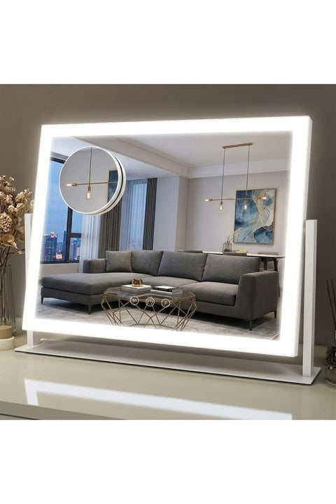 Lighted Makeup Mirror, 41x32cm Hollywood Vanity Mirror with Lights, 10X Magnification, 3 Color Lighting Modes, Smart Touch Control, 360° Rotation for Bedroom or Tabletop