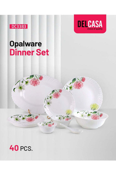 DC3383 Opalware Dinner 40-Pieces Set, White/Pink