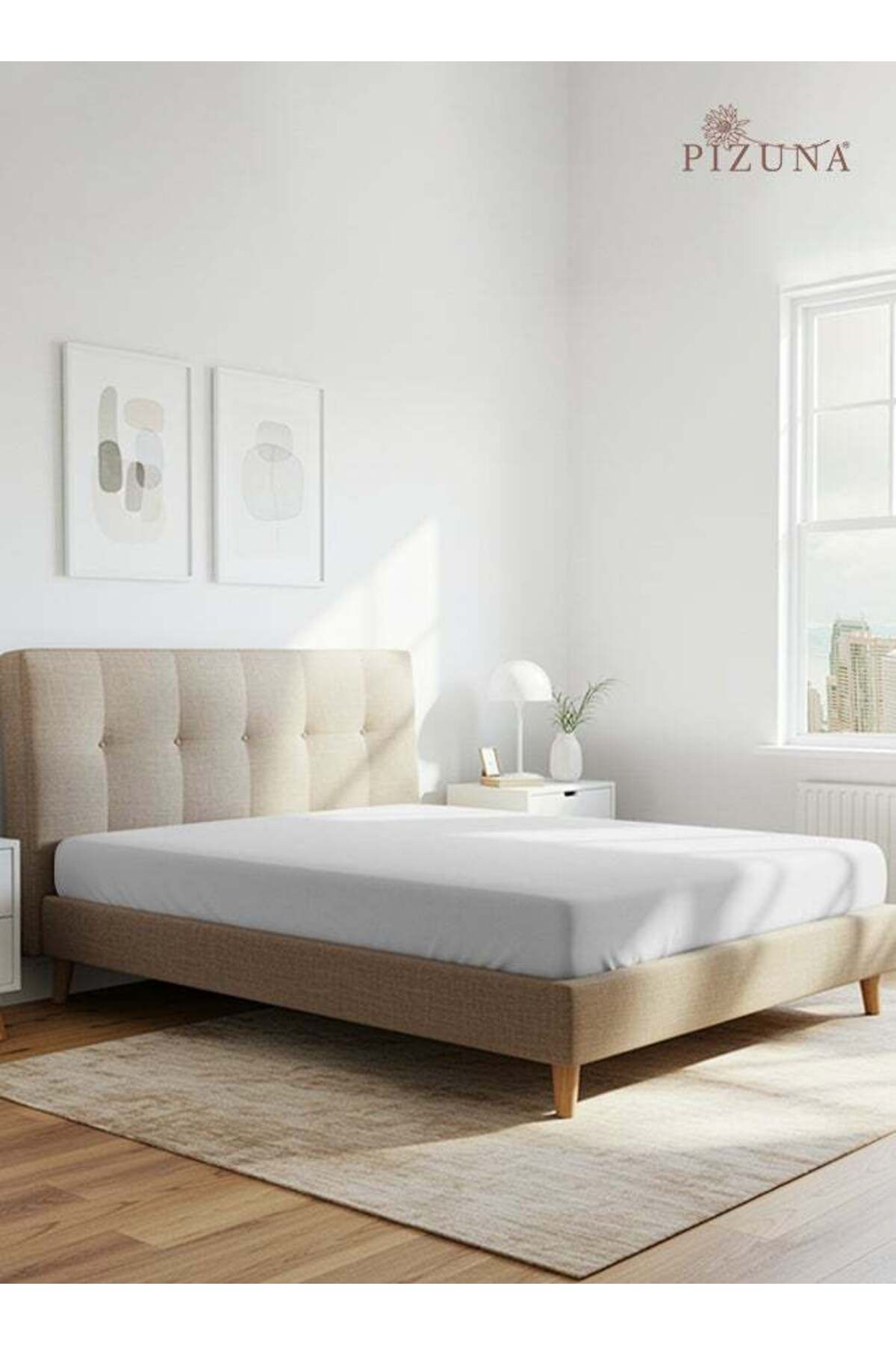 Pure Combed Cotton Fitted Bedsheet King Size 180x200 cm White, 400 Thread Count Cool Luxury Soft 100% Long Staple Cotton Sateen Weave, 40cm Deep Pocket Sheet (Fitted Sheet -1PC)