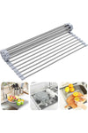 Over The Sink Dish Drying Rack, Roll up Sink Dish Drainer Rack Multipurpose Foldable Kitchen Stainless Steel Dish Rack Sink Drying Rack (17.7” x 11.8”)