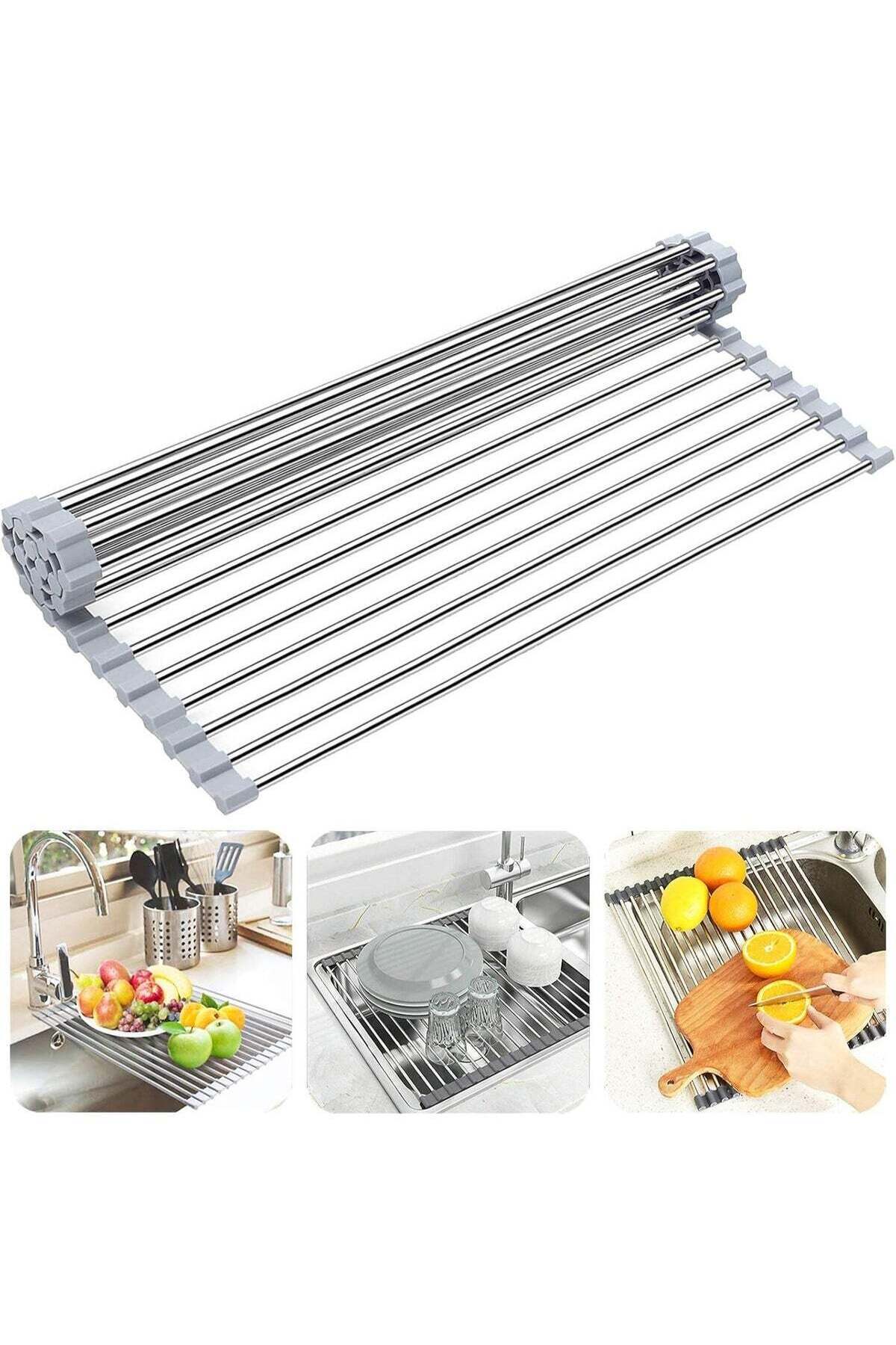 Over The Sink Dish Drying Rack, Roll up Sink Dish Drainer Rack Multipurpose Foldable Kitchen Stainless Steel Dish Rack Sink Drying Rack (17.7” x 11.8”)