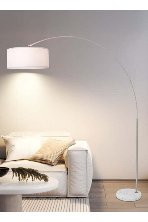 Modern Arc Floor Lamp 208cm Tall with Adjustable Lamp Head, Fabric Shade, Marble Base, E27 Socket