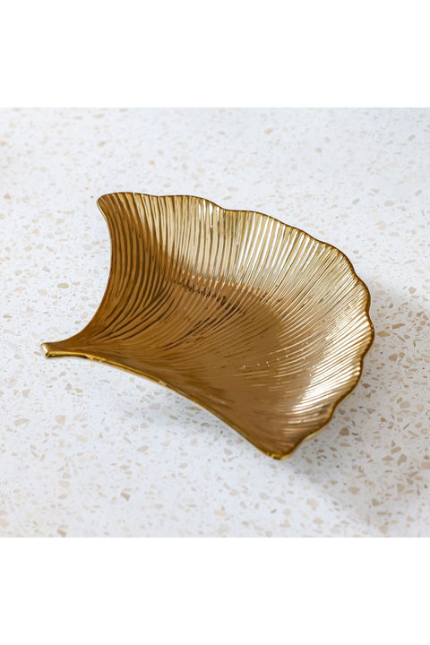 New In Leaf Ceramic Gold Plate 30X23X4.5