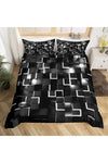 Boy Kids Geometry Square Lattice Bedding Double Duvet Cover Sets Bed Zipper White Black 200×200cm