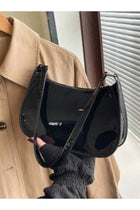 Solid Black Minimalist Crescent Shoulder Bag for Women – Stylish Faux Leather Purse with Zipper Closure for College & Daily Outings