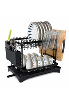 2 Tier Dish Drying Rack for Countertop, Large Capacity Kitchen Rack with Drainboard, Utensil Holder & Cup Holder, Space Saving Dish Drainer Organizer for Plates, Bowls & Cups, Black