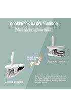 10x Magnifying Makeup & Shaving Mirror, Clip On Gooseneck with LED Light, 360° Swivel, Adjustable Brightness, USB Rechargeable for Bathroom (White)