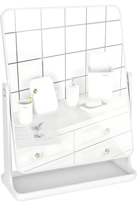 Square Makeup Mirror | White Desktop Vanity Mirror | 360° Rotating Mirror with Elegant Design | Portable and Lightweight Cosmetic Mirror for Home, Office, or Travel