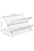 2 Tier Foldable Dish Drying Rack with Drip Tray, Stainless Steel Dish Drainer Rack, Collapsible Dish Drainer, Folding Dish Rack for Kitchen Sink, Countertop, Cutlery, Plates, Dishes