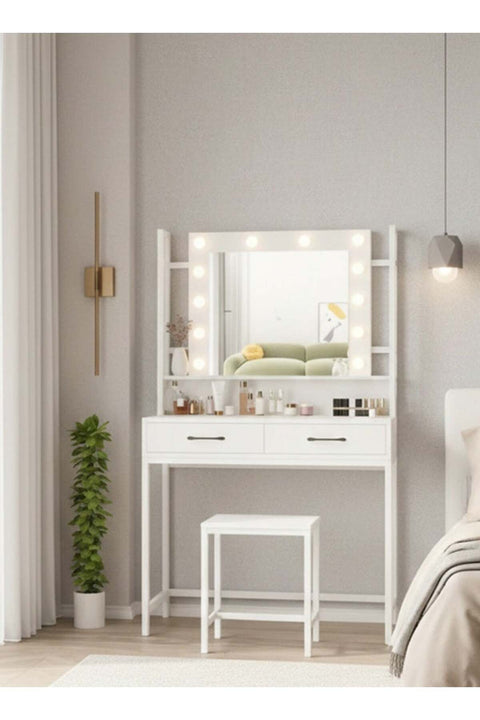 Makeup Vanity with Multiple Shelves and Drawers White