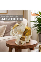 Beram European Style Dual Elephant Home Décor Large and Small White and Gold Resin Elephant Figurines Trunk Up Lucky Elephant Statues for Living Room Bedroom Office Shelves and Housewarming Gifts