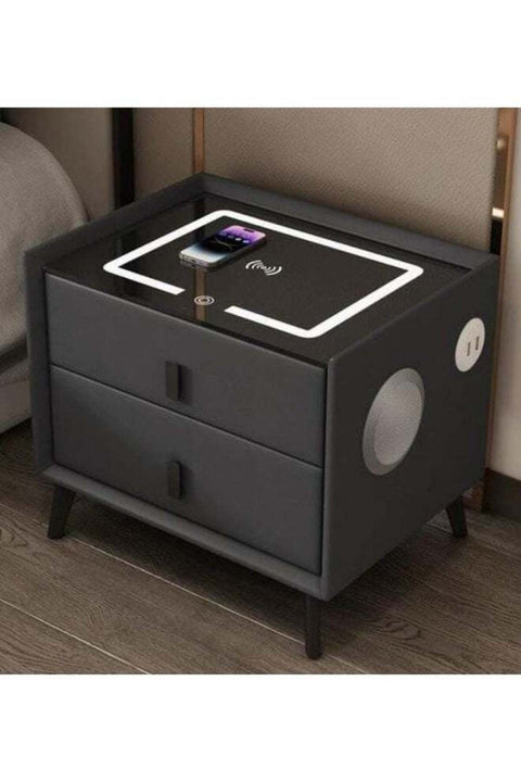 Common Fashion Model Smart Bedside Table with Minimalist Modern Design Drawers Leather Finish Wireless Charging Fingerprint Lock