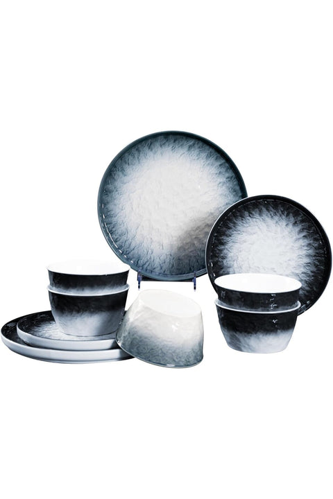 Set of 12 Ceramic Plates and Bowls – 10-Inch & 8-Inch Plates, 5-Inch Bowls – Microwave, Dishwasher, Oven Safe – Elegant Tableware Set for Dining & Serving