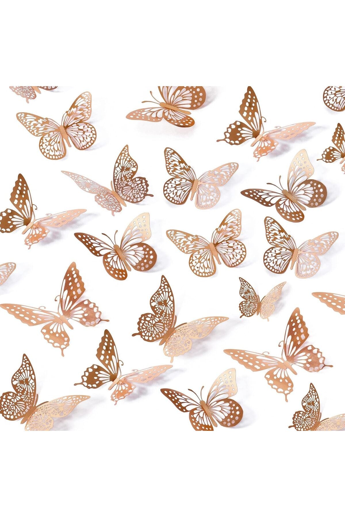 48-Piece 3D Butterfly Wall Stickers, Removable Wall Decals, Metallic Wall Decor, Set in 4 Styles and 3 Sizes for Kids Bedroom, Nursery, Classroom, and Party Wall Decoration, Rose Gold Mural Art