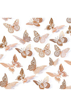 48-Piece 3D Butterfly Wall Stickers, Removable Wall Decals, Metallic Wall Decor, Set in 4 Styles and 3 Sizes for Kids Bedroom, Nursery, Classroom, and Party Wall Decoration, Rose Gold Mural Art