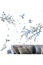 Cherry Blossom Wall Stickers for Bedroom: Peel and Stick Flower Bird Blue Floral Tree Branch Wall Decals - Living Room Office Bathroom