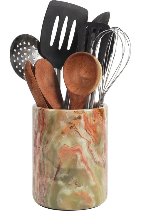 Handmade Green Marble Utensil Holder 6.5 Inch Kitchen Countertop Organizer Spoon Spatula Holder