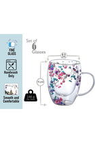 Double Wall Glass Coffee Mugs 350ml with Real Dry Flowers Set of 6, Insulated Flower Glass Mugs, Aesthetic Clear Cups, Unique Gift Box (MULTI-2)