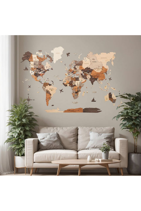 Enjoy The Wood 3D Wooden World Map Wall Decor, Multicolor Travel Wall Art for Home and Office, Premium Gift Idea with Vibrant Design and Unique Wall Decor UAE – Multicolor XL (200 x 120 cm)