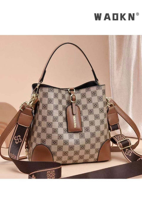 Women's Simple Large-capacity Shoulder Bag with 2 Types of Shoulder Straps, Ladies Plaid Retro Handbag Tote