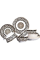 12-Piece Black and White Pattern Ceramic Dinnerware Set - 4x 10.2/8-Inch Plates, 4x 6-Inch Bowls | Microwave & Dishwasher Safe