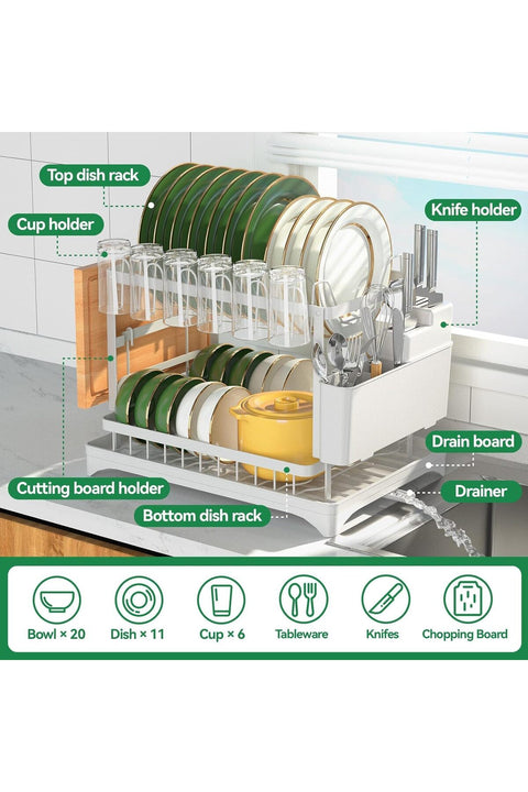 ® 2 Tier Dish Rack Dish Drying Rack, Stainless Steel Dish Drying Rack with Holder Cutting Board Drainboard Tray