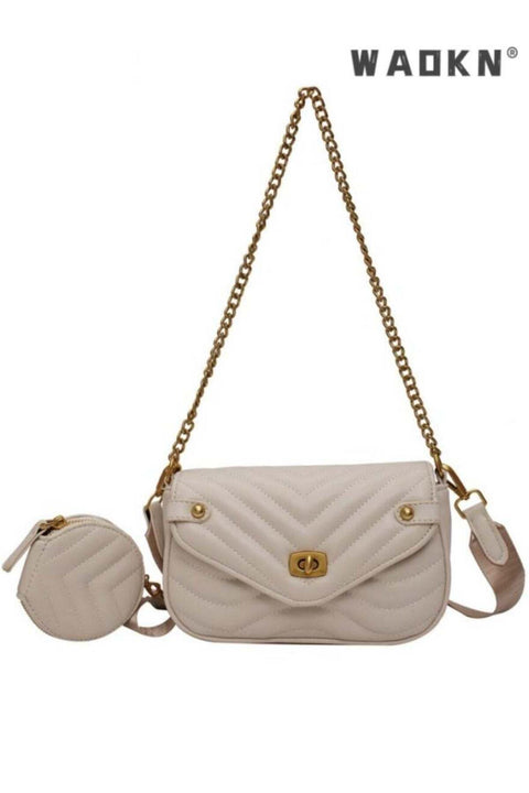 Women's Textured Shoulder Bag, Ladies Personalized Chain Crossbody Sling Side Bag, PU Leather Carry Bag