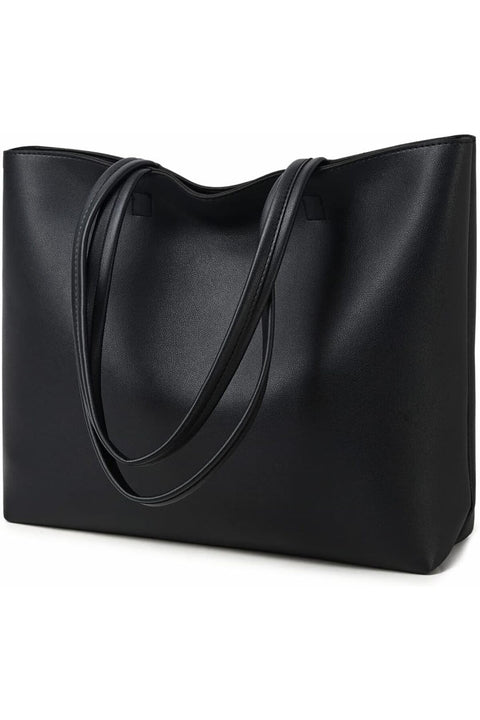 Ladies Tote Bags Simple PU Leather Handbags Work School Shopping Bags for Women with Zip and Inner Pocket