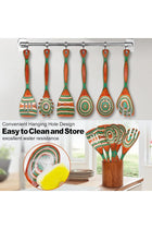 YHKEMA 6-Piece Orange Wooden Cooking Utensils Set – Heat-Resistant Pakkawood for Non-Stick Cookware