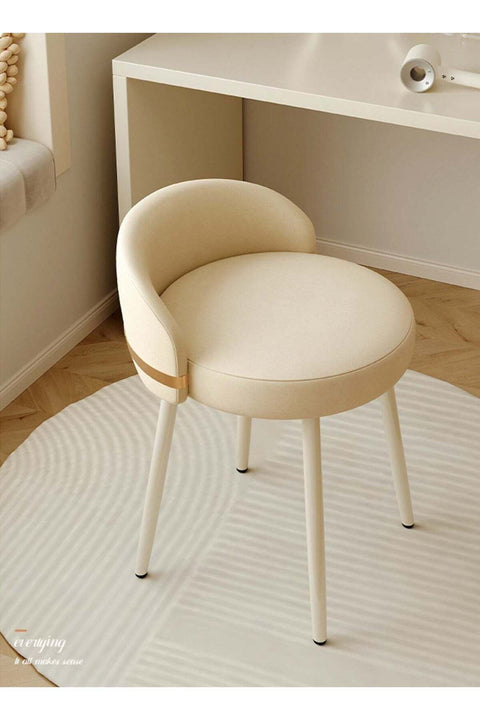 Ins Cream Style Dressing Stool with Backrest, 360° Rotatable Living Room Chairs 53*38*38CM