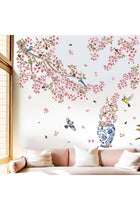 Cherry Blossom Wall Decals for Bedroom: Peel and Stick Pink Flower Bird Tree Branch Wall Stickers - Living Room Bathroom for All Adults