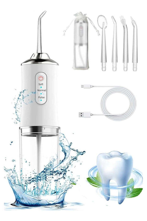 Portable Cordless Water Flosser - 230ml IPX7 Waterproof Oral Irrigator with 3 Modes & 4 Jet Tips, USB-C Charging | White