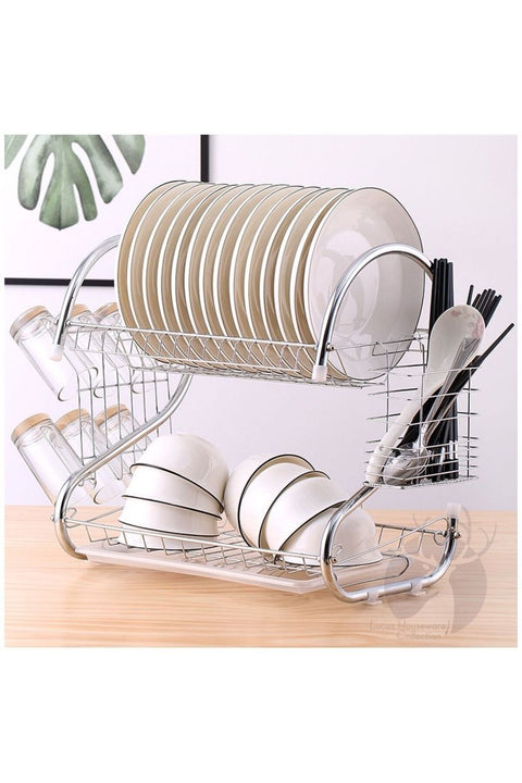 Stainless Steel 2-layer Dish Drainer Drying Rack Kitchen Storage
