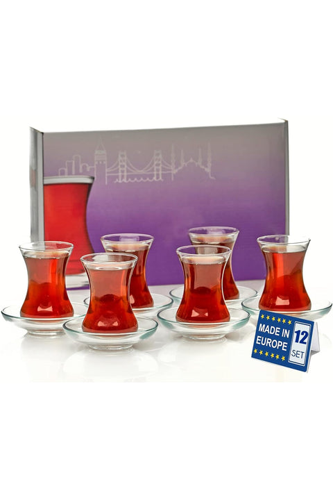 The Buybox Turkish Tea Glasses And Saucers Set (12 Pieces), Arabic Persian Tea Cups (4oz/120ml)