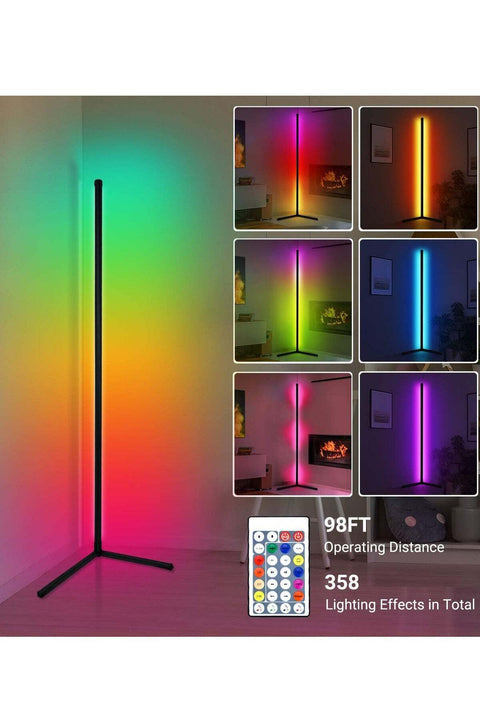 RGB LED Corner Standing Lamp – Gradient Multicolor Floor Light with Remote for Modern Home Decor & Ambient Lighting