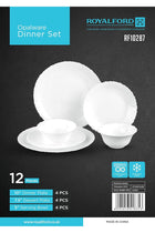 Opal Wear Dinner Set, 12Pc, Beautiful Elegant Design, Dishwasher Safe/Freezer Safe, White