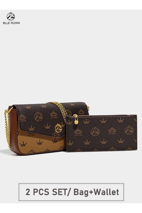 Bags for Ladies 2PCS Mini Crossbody Bag Set PU Leather Shoulder Bag for Women with Gold Chain Strap Matching Small Purse Gift for Her Coffee