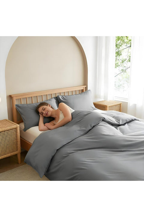 Duvet Cover Double Size 100% Viscose Derived from Bamboo, 3 PCS Pure Breathable Cooling Silky Soft Bedding