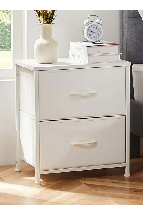 45*30*51cm Bedside Table Nightstand with Fabric Drawers Home Bedside Table 2-Tier Side Table Nightstands End Coffee Table for Bedroom White