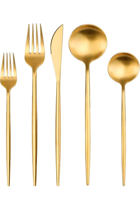 Matte Gold Cutlery Set, Service for 4, Stainless Steel Flatware Silverware Set, Kitchen Utensil Set Include Spoons, Forks and knives Set, Satin Polished Finished