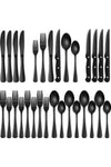 24-Piece Black Silverware Set with Steak Knives, Black Flatware Set for 4, Food-Grade Stainless Steel Tableware Cutlery Set, Mirror Finished Utensil Sets for Home Restaurant