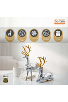 Beram Silver and Golden Crown Reindeer Figures Set Large and Small Resin Modern Geometric Deer Statues Elegant Silver Resin Reindeer Décor with Gold Antlers Luxury Christmas Holiday Home Ornaments