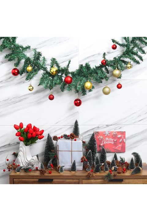 Marketplace New In pack of 10pcs Small Pine Tree With Wooden Base For Xmas - Green