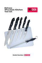 7-Piece Kitchen Knife With Plastic Cutting Board Set Black/Silver/White