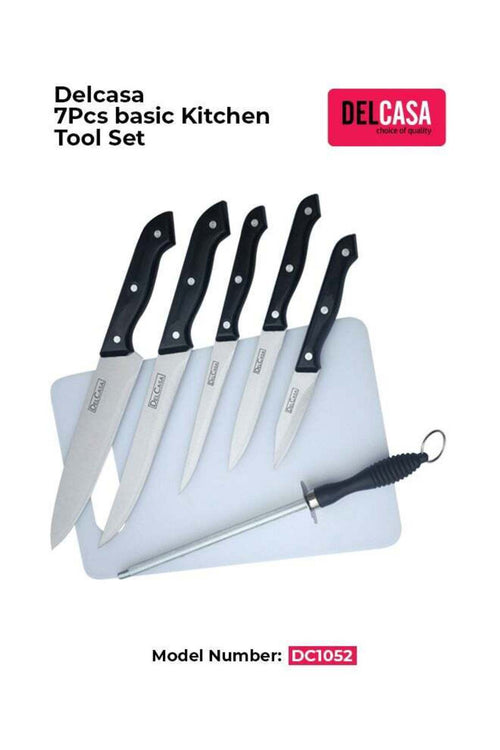 7-Piece Kitchen Knife With Plastic Cutting Board Set Black/Silver/White