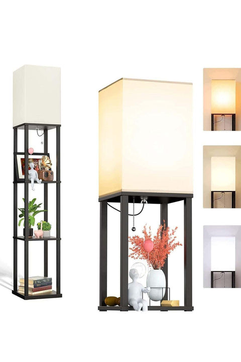Floor Lamp with Shelves Shelf Floor Lamp Floor Lamps for Living Room with Black Wood Shelf Multicolor 63 inch